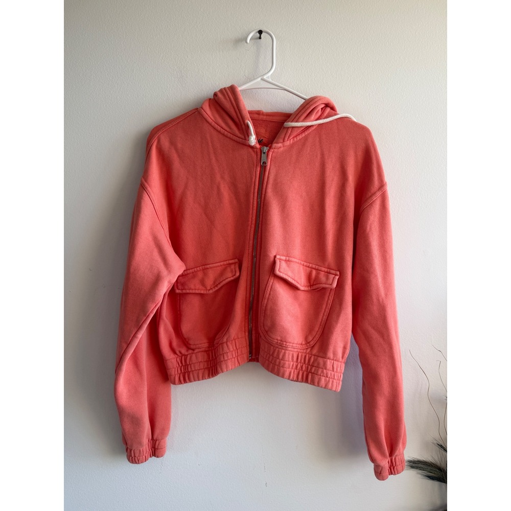 Aerie Womens Coral Pink Cropped Full Zip‎ Hoodie Flap Pockets XS
